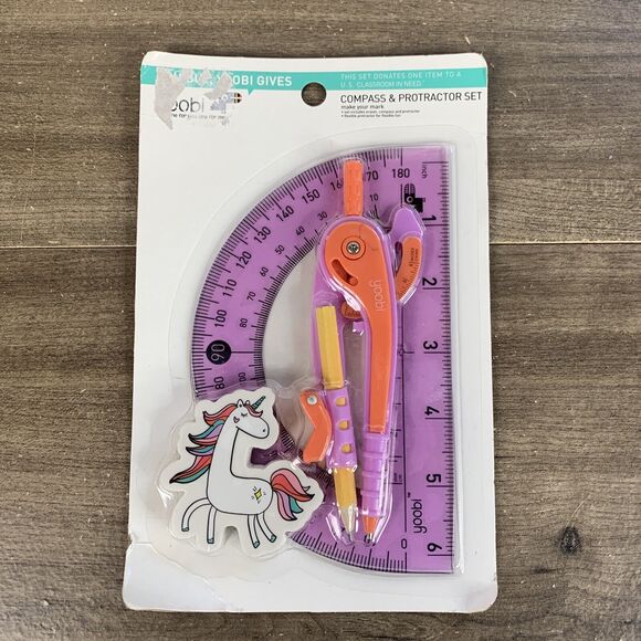 Compass and Protractor Set, Geometry Kit, Compass Protractor Set, Unicorn Eraser - Picture 1 of 8